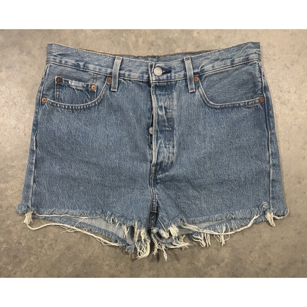 Levi's 501 Cut Off Denim Jean Shorts Womens 28 Light Wash Frayed Hem Button Fly